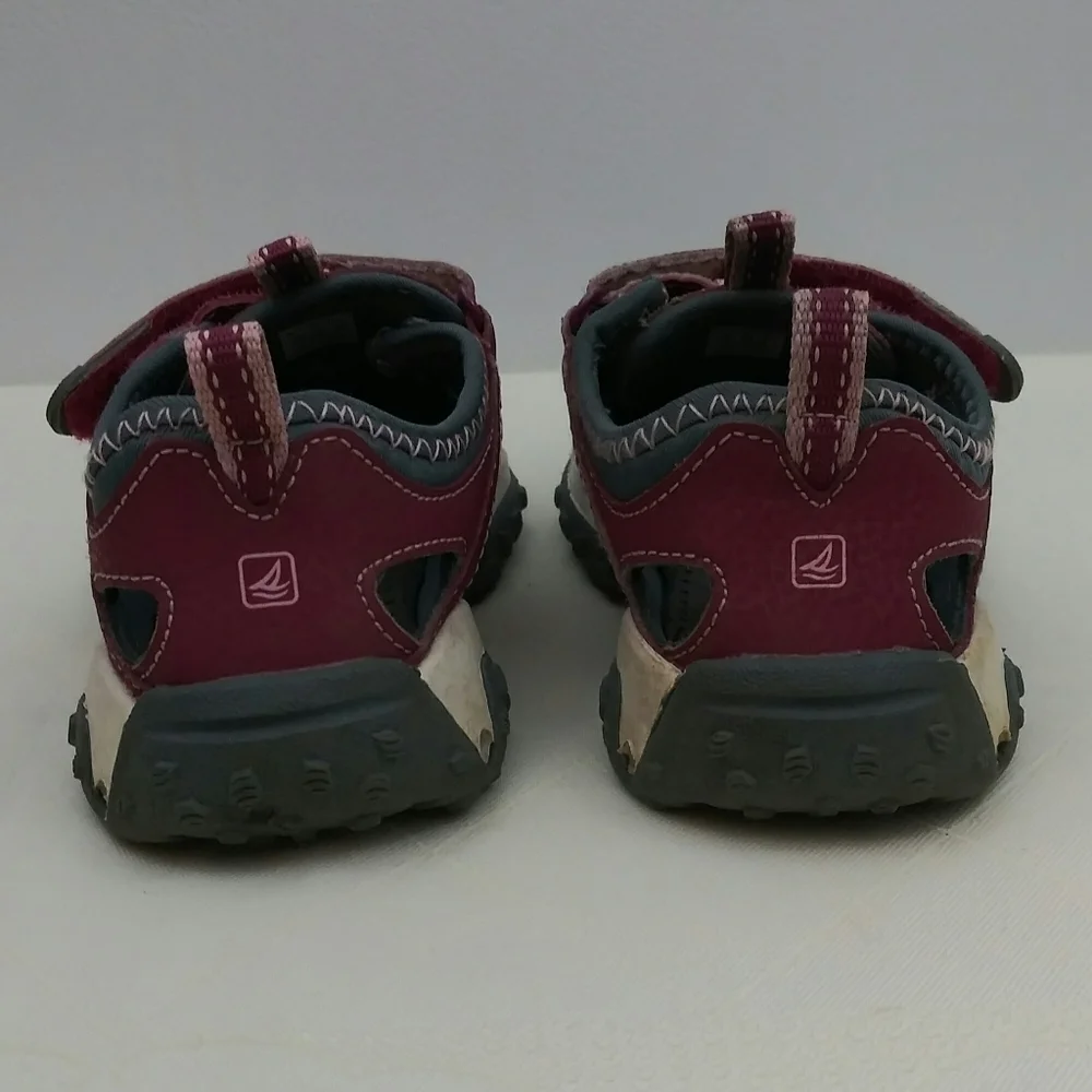 Sperry Wet Tech Fish Youth Burgundy Leather Round Toe Bungee Loop Hook Sandals